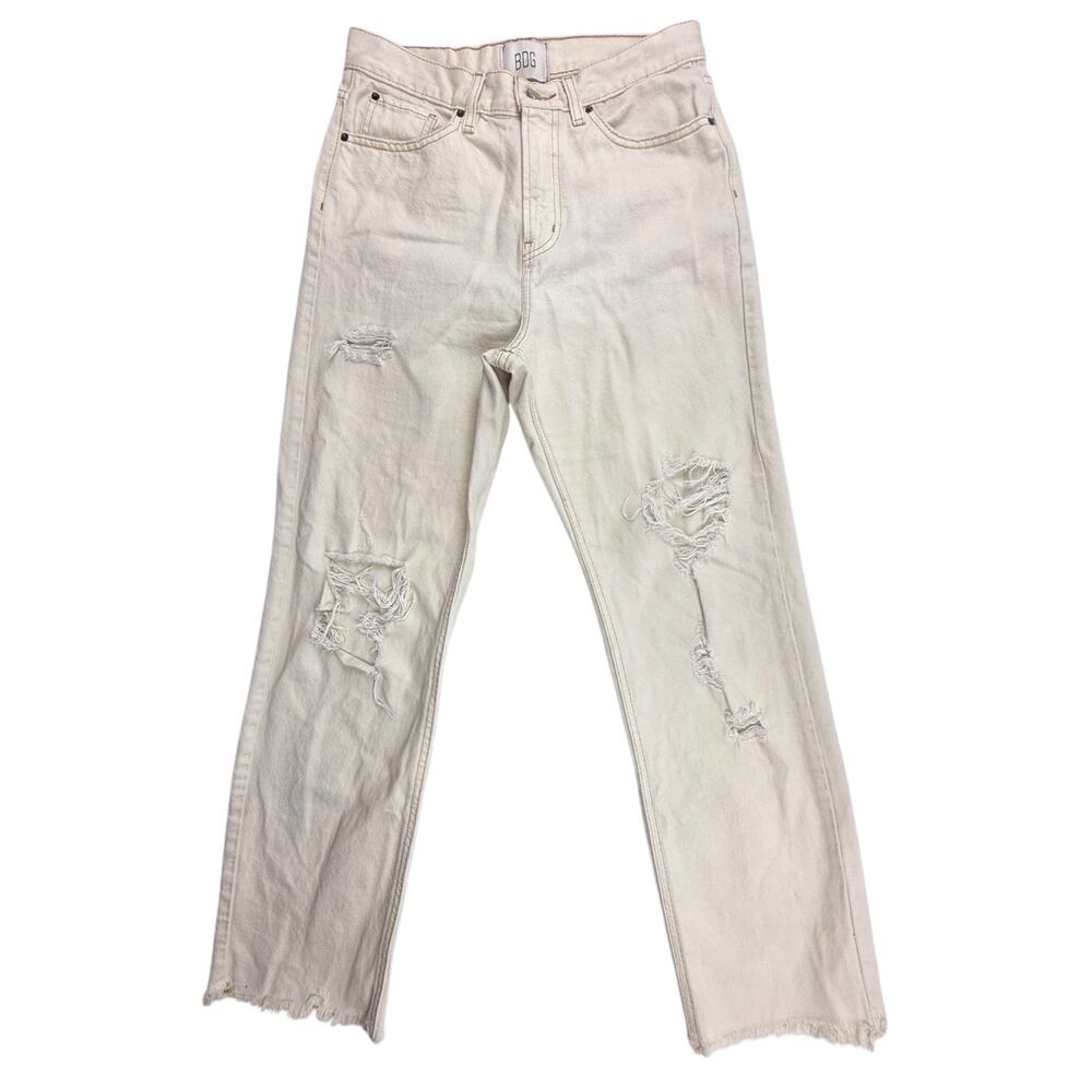 BDG Urban Outfitters Cowboy Jeans Womens 29 Ivory Distressed Raw Hem Straight